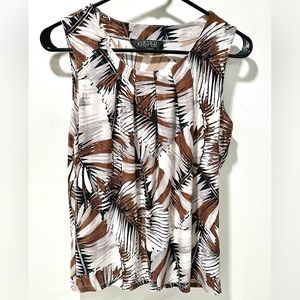 Kasper Sleeveless Palm Leaf Patterned Blouse Women’s Size Petite Small